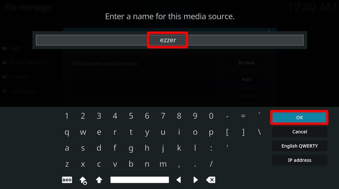 Window pop-up asking to enter a name for ezzer repo media source