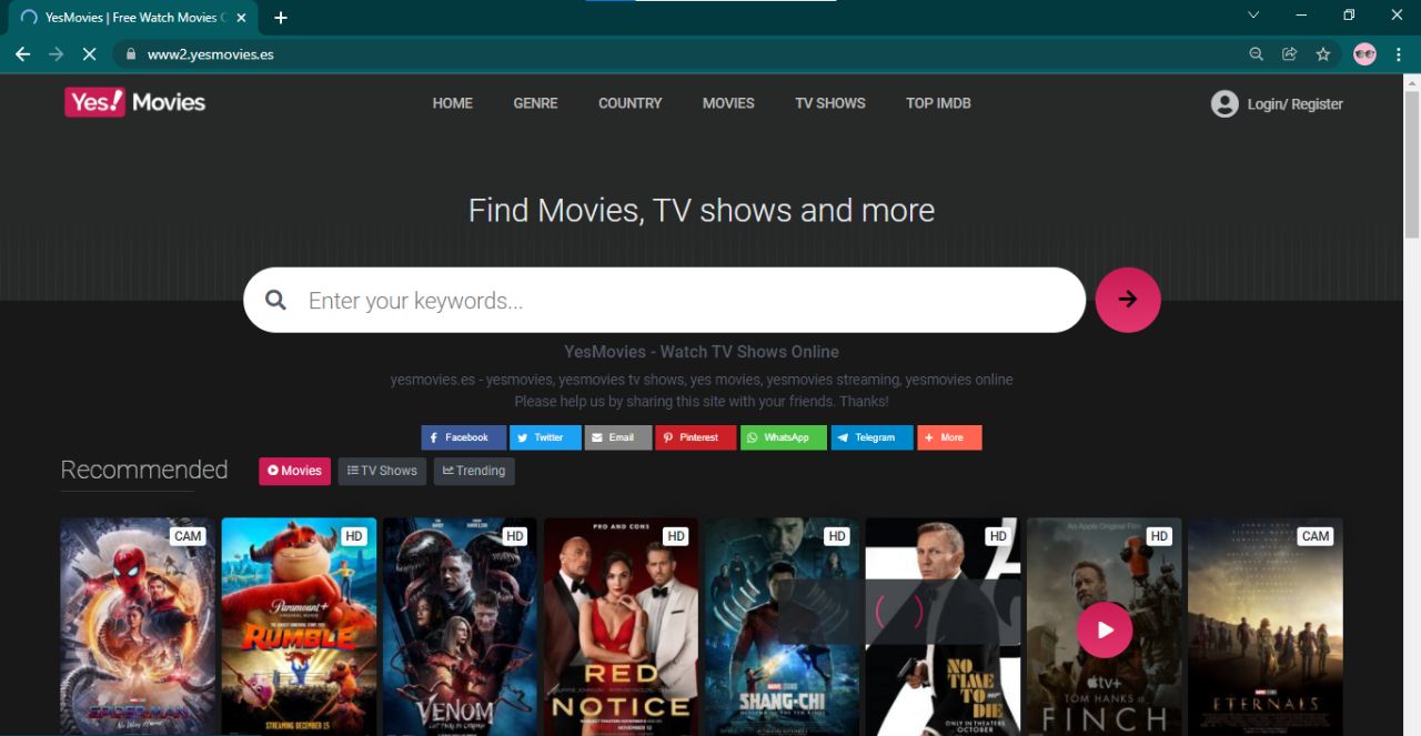 YesMovies Homepage