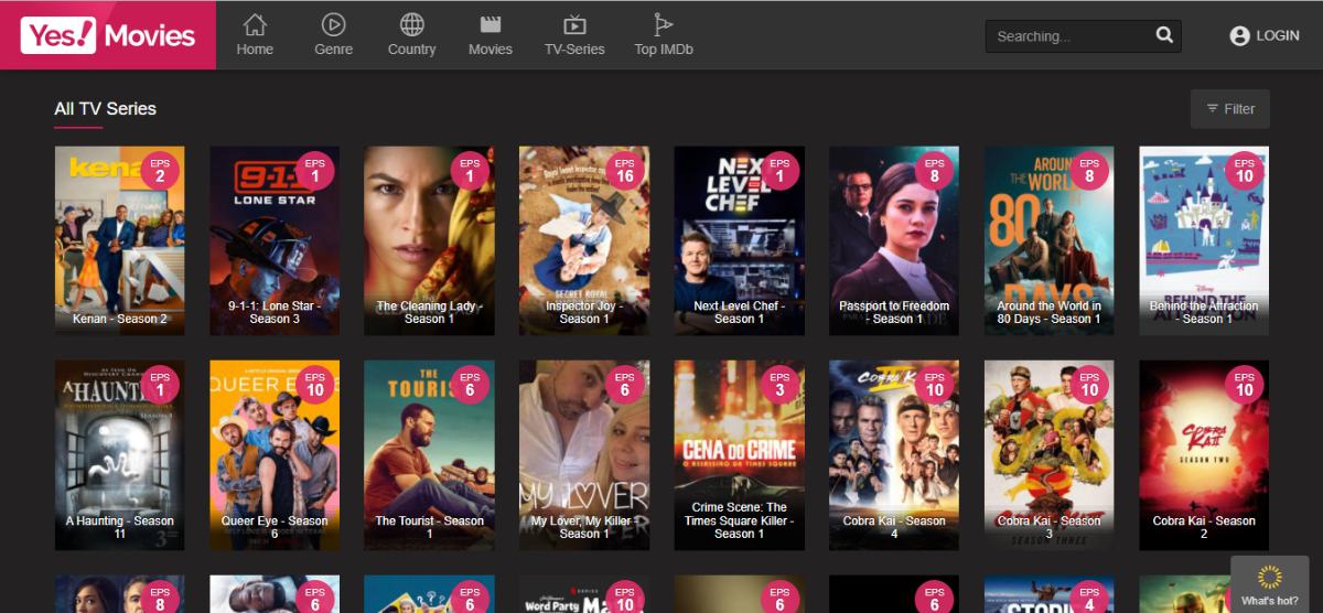 YesMovies web page for their All TV Series category