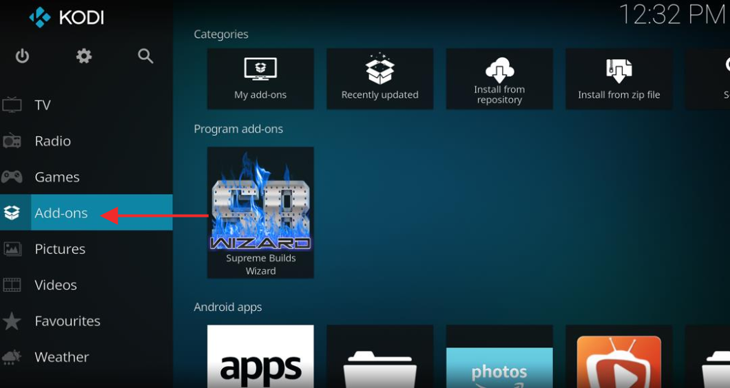 home screen of the Titanium 18.1 Fork and click on Addons