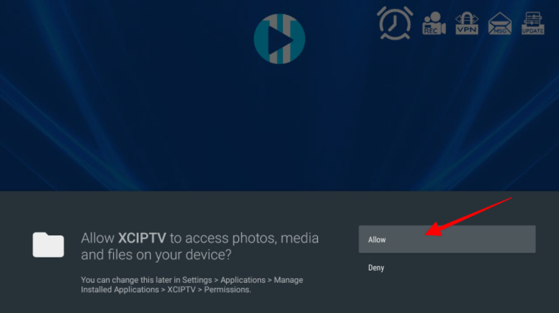 Allow XCIPTV APK app to access photos, media and files on your device