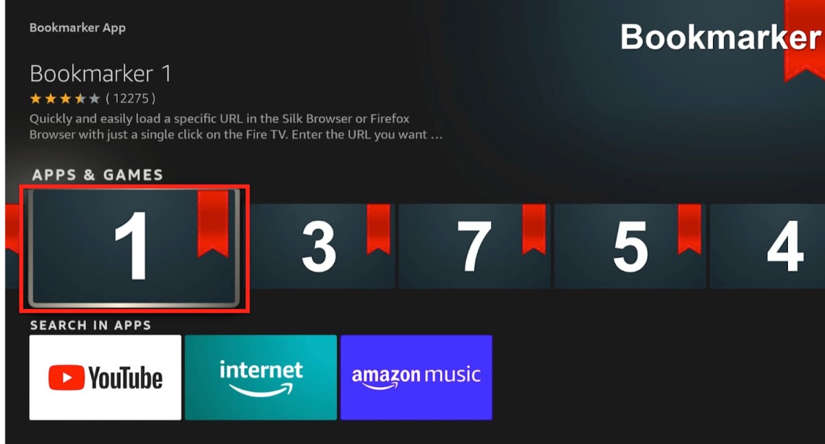 Apps and Games window, Bookmarker apps highlighted