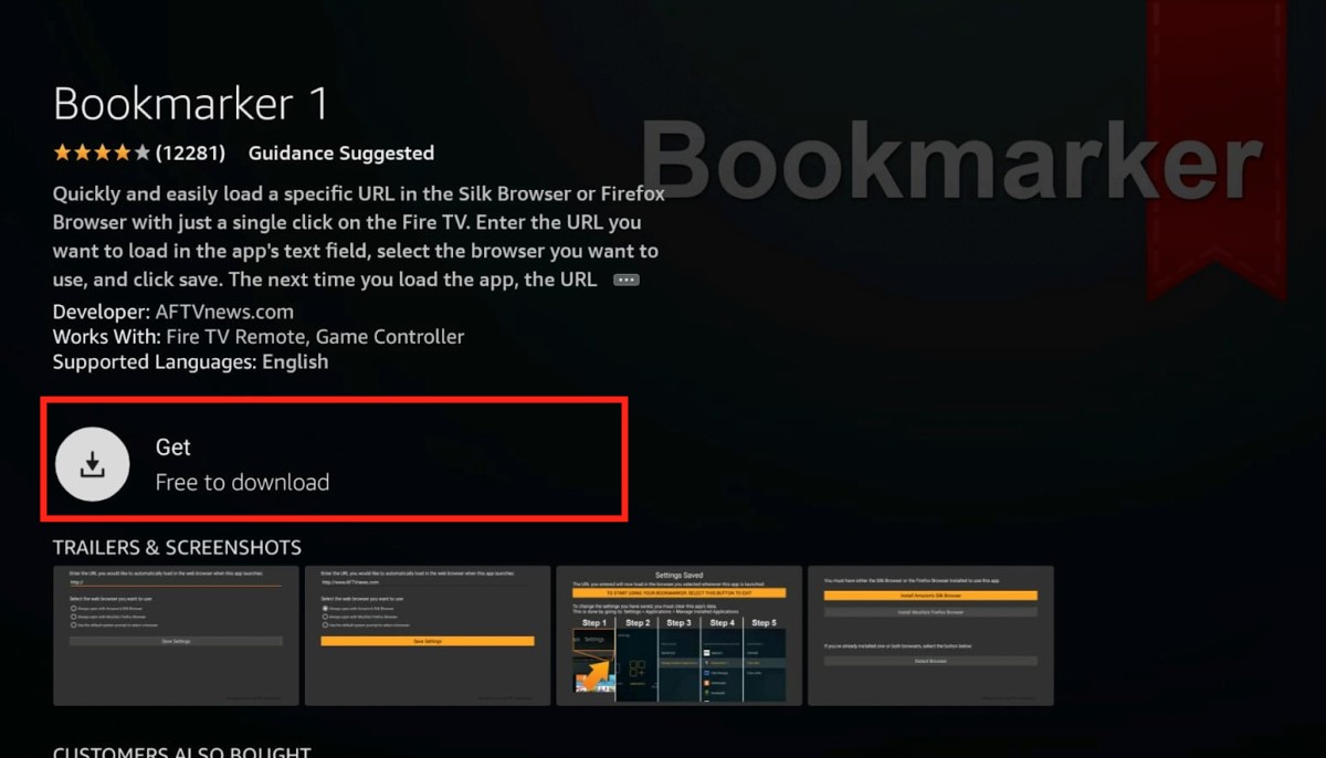 Apps and Games window, select Get to download Bookmarker apps