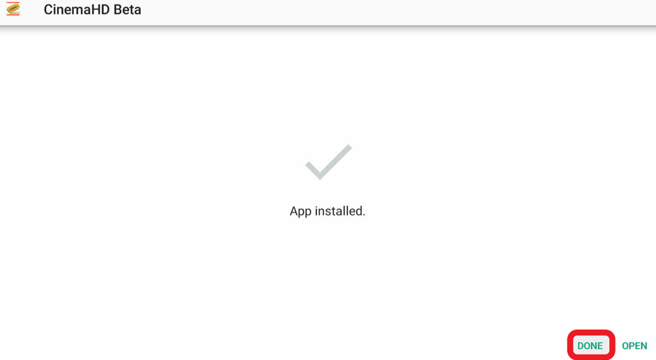 Cinema HD app installed windone, Done button highlighted