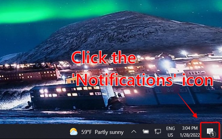 Click the ‘Notifications’ icon on your PC