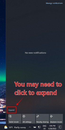 Click ‘Expand’ if notification panel is collapsed