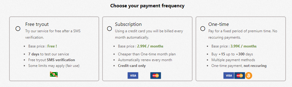 Debrid Payment frequency