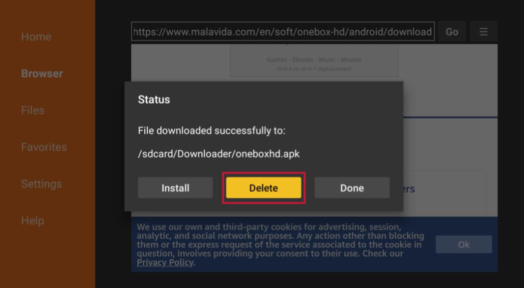 Delete Onebox HD apk