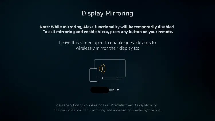 Display Mirroring screen