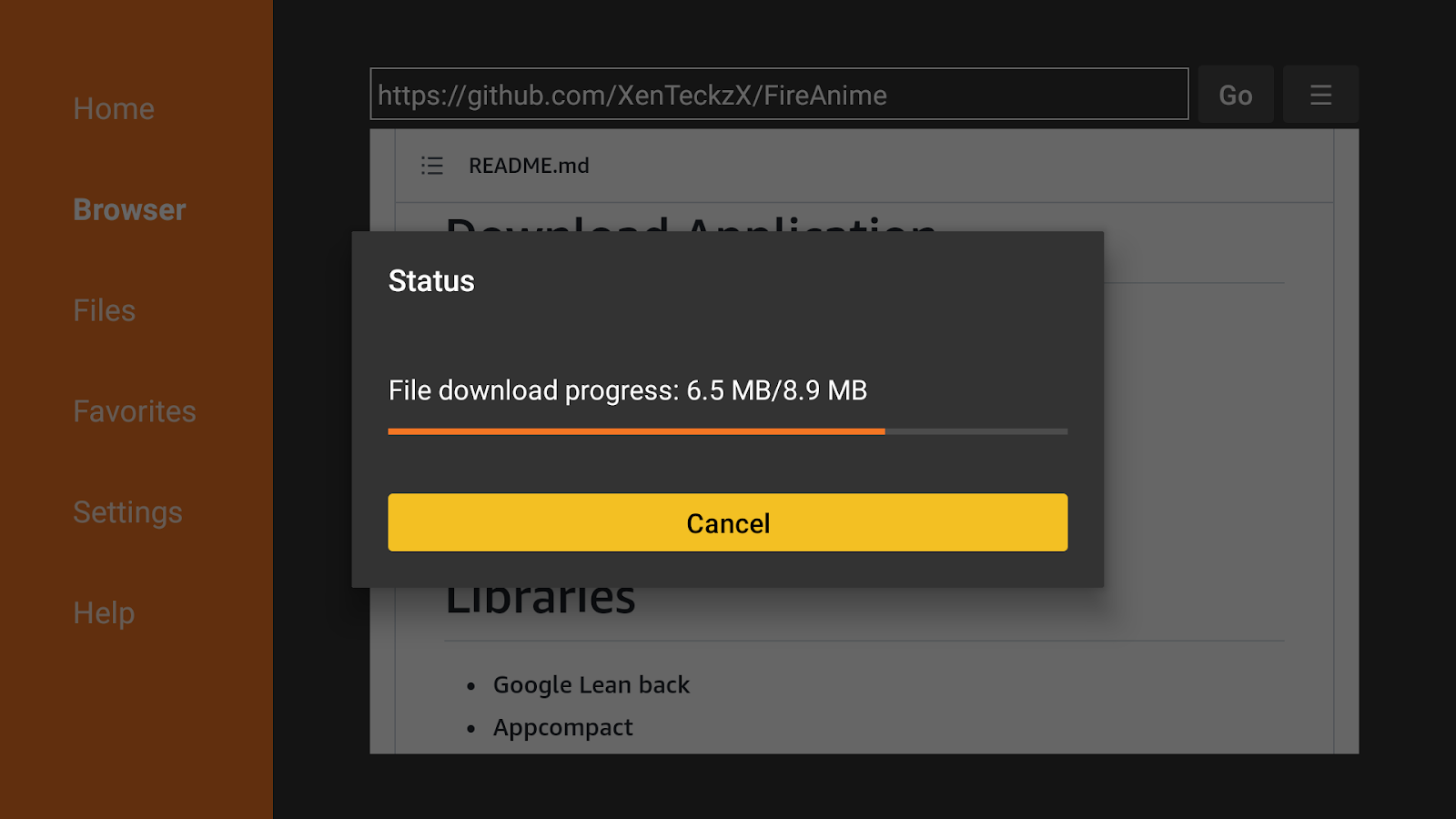 Downloader app, Fire Anime download status prompt