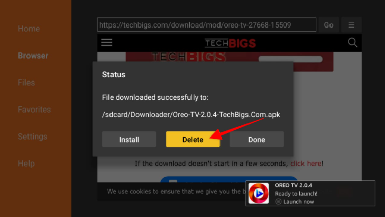 Downloader browser delete Oreo TV APK files