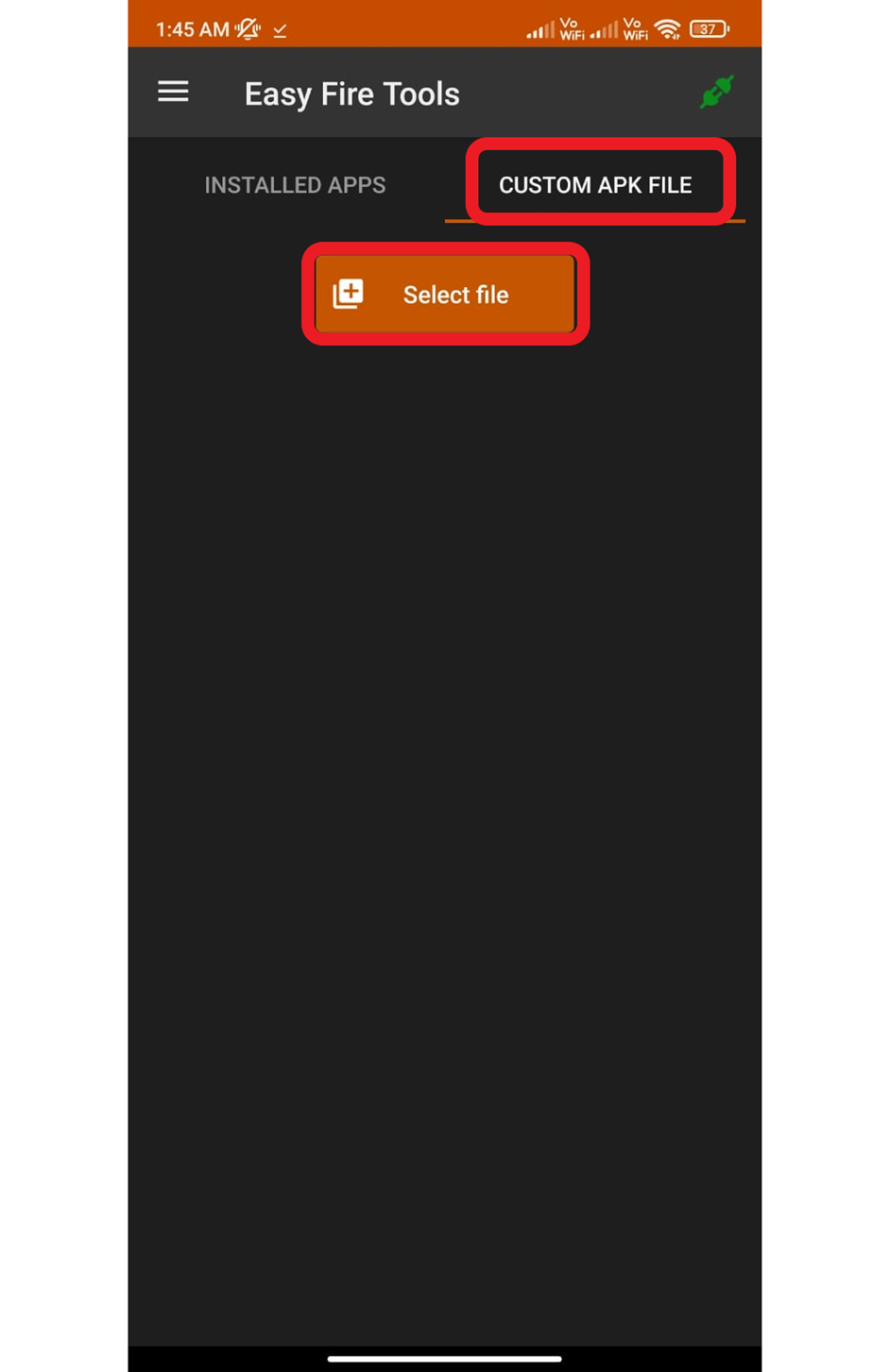 Easy Fire Tools, Click on the 'CUSTOM APK FILE' tab