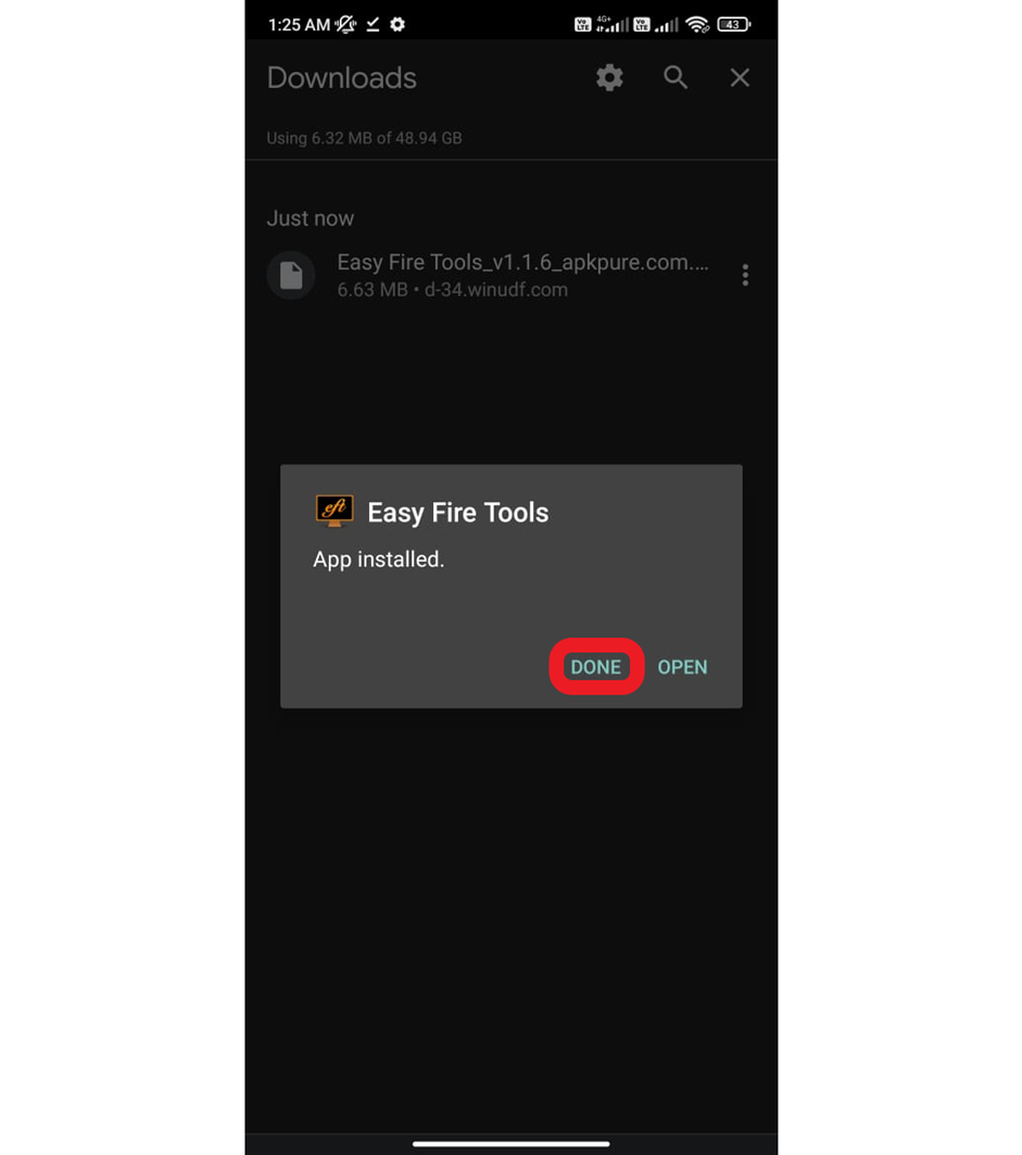 Easy Fire Tools app installed prompt