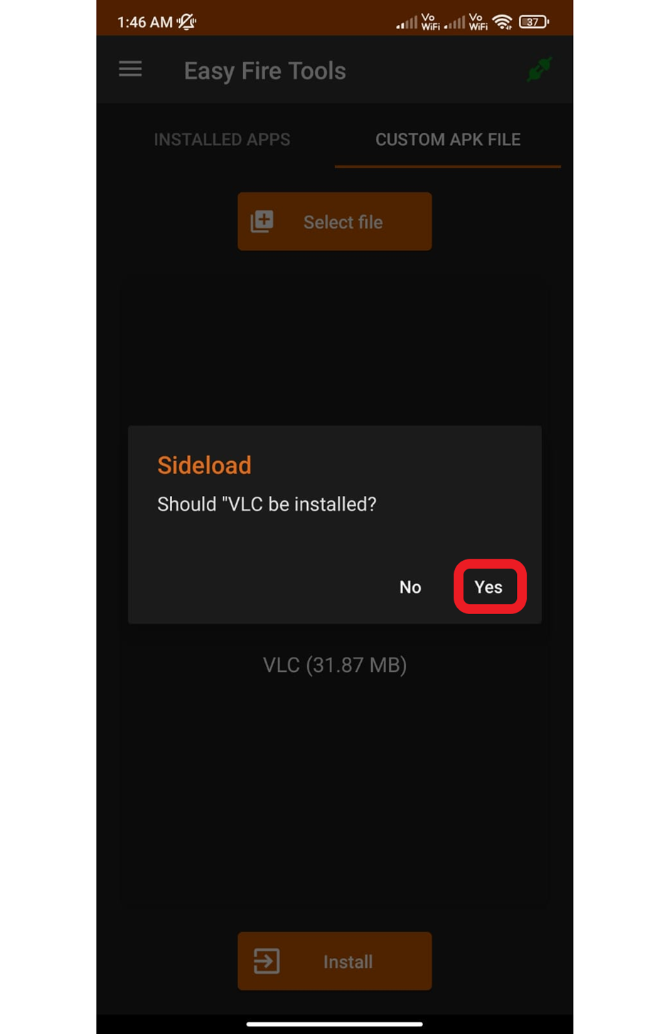 Easy Fire Tools, install the app prompt, click yes