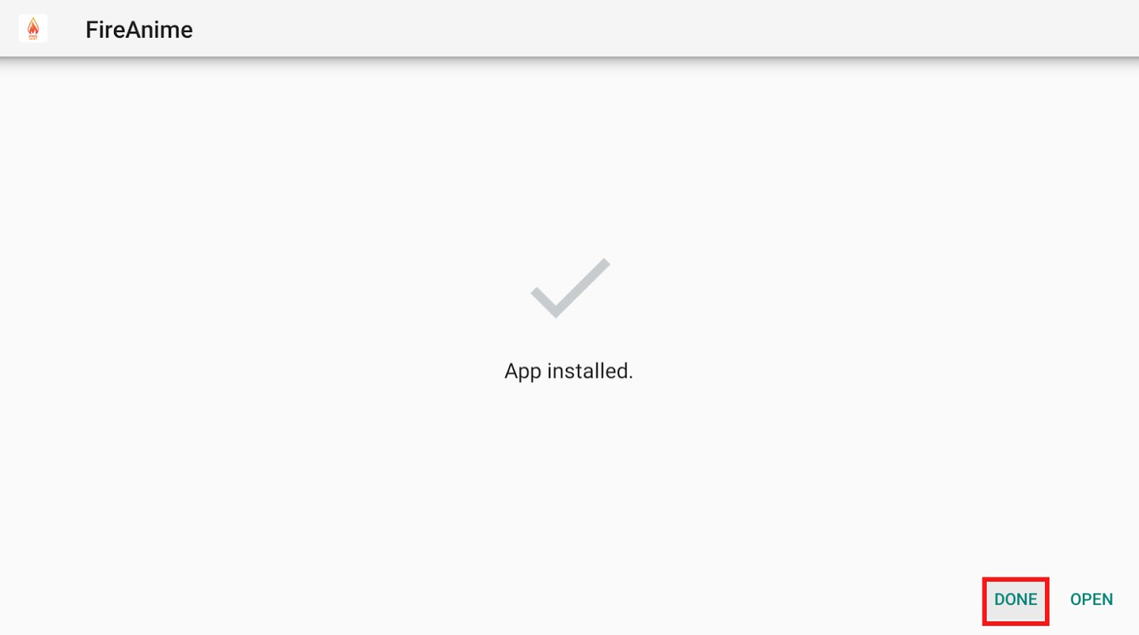 Fire Anime app installed window