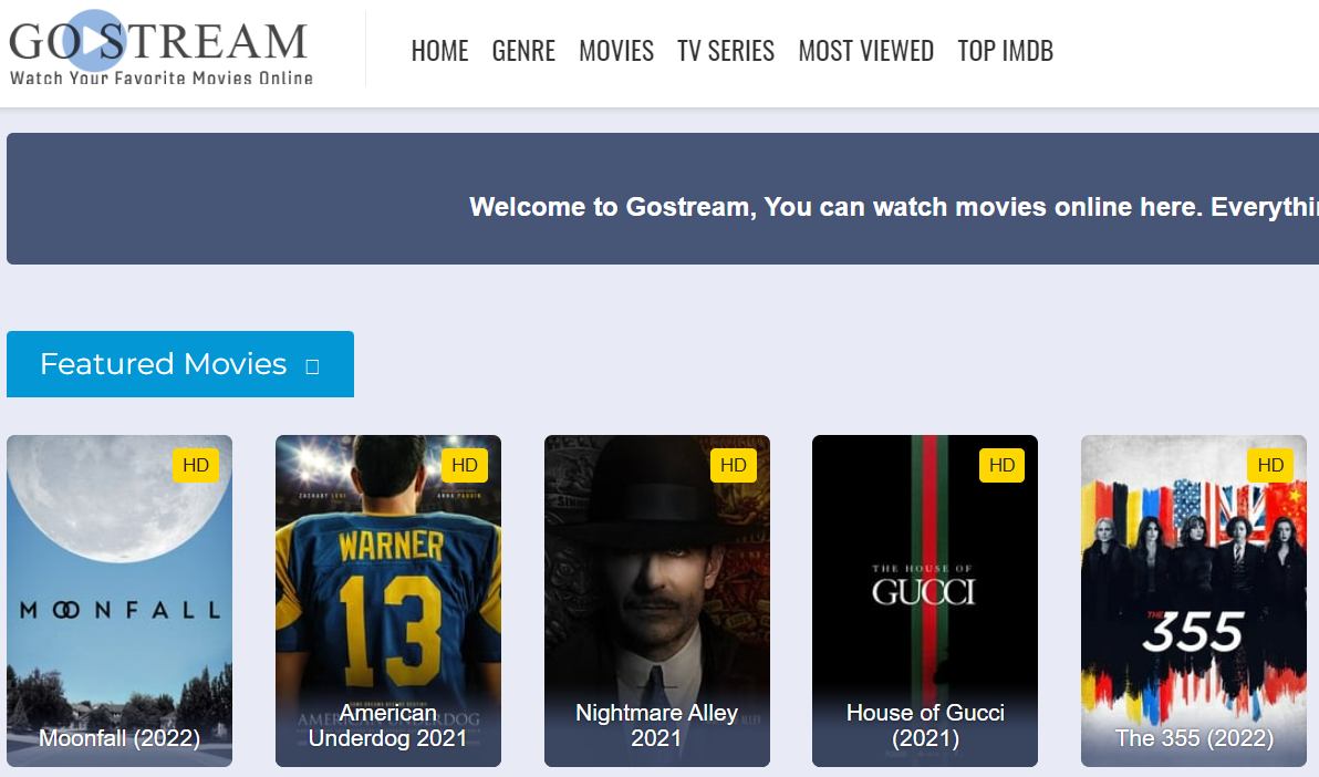 GoStream homepage