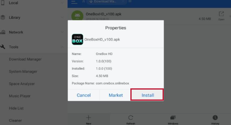 Install Onebox Apk ES File Explorer