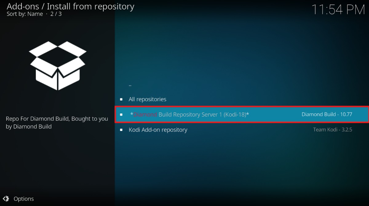 Kodi Add-ons Install from the repository window Click on the Diamond Build Repo