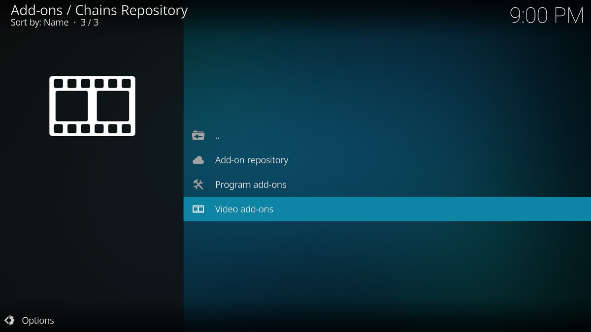 Kodi Chains Repository, video add-ons highligted