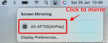 Mac ‘Screen Mirroring’ popup, select AS-AFTMM[AirPlay]