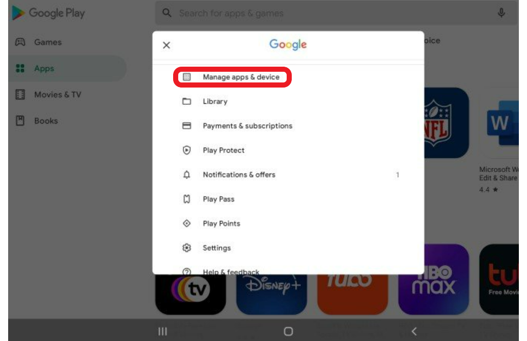 Manage apps & device Google