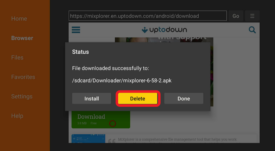 MiXplorer app delete APK files prompt