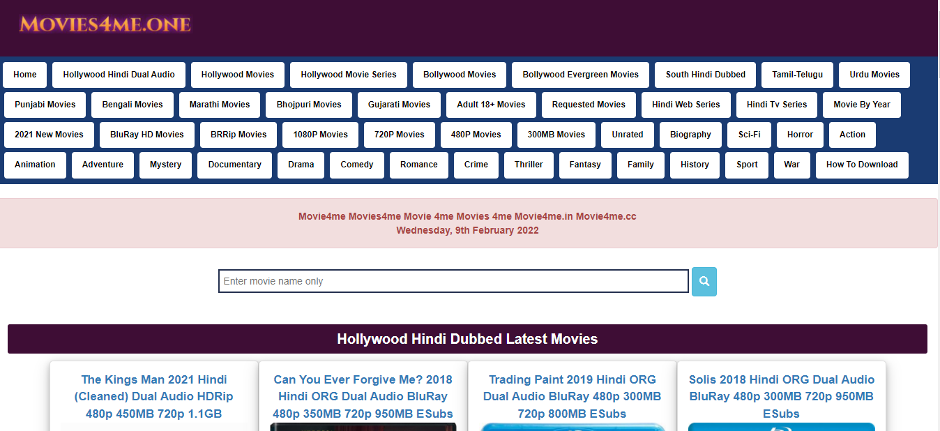 Movie4me homepage