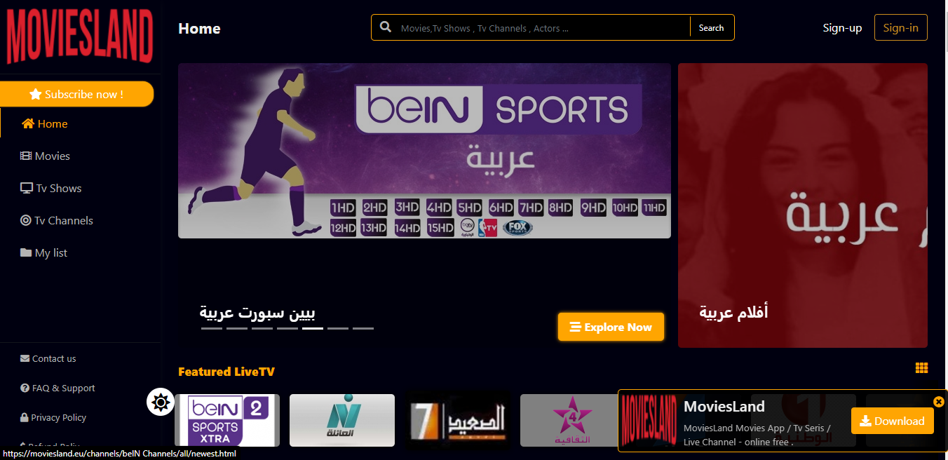 MoviesLand homepage
