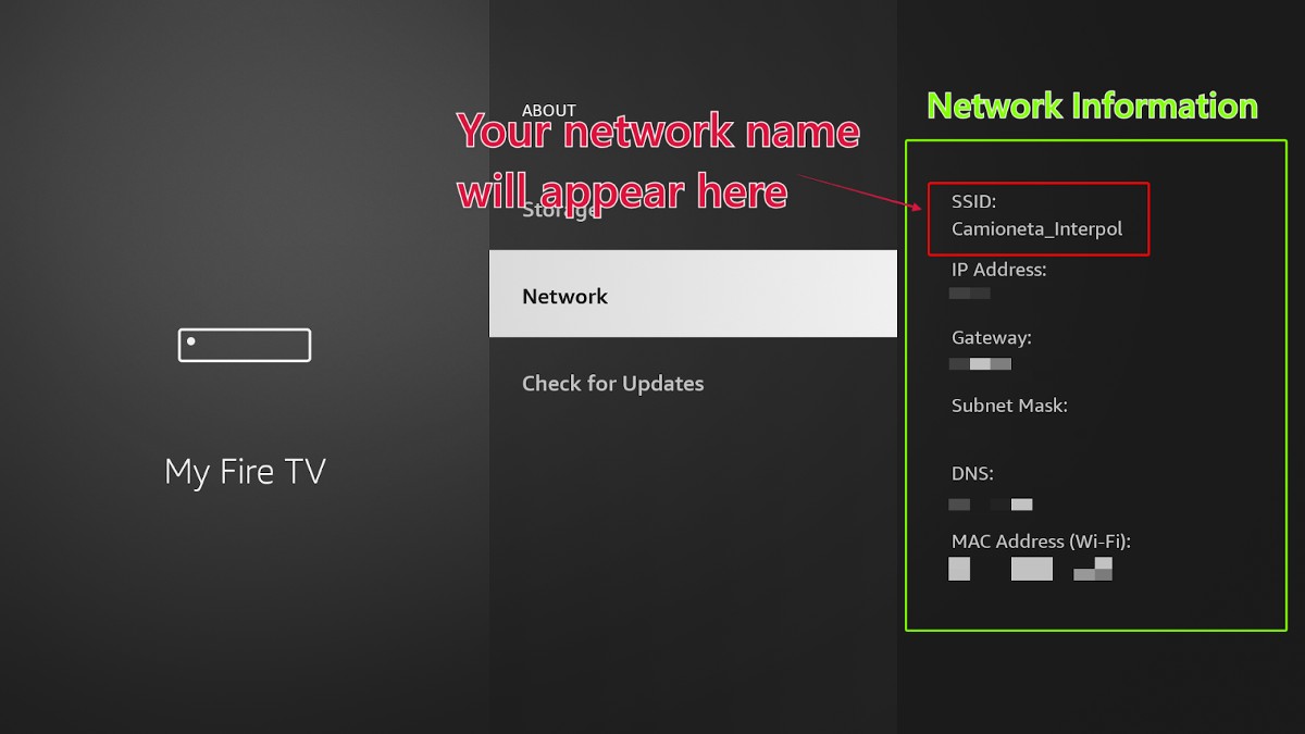 My Fire TV netowrk name listed under SSID