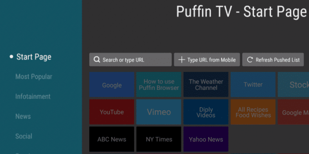 Puffin TV Start Page