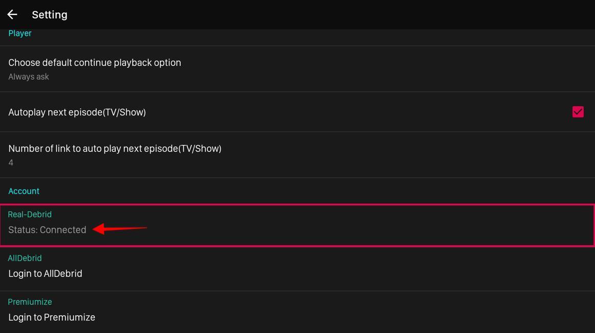 RealDebrid Status Connected