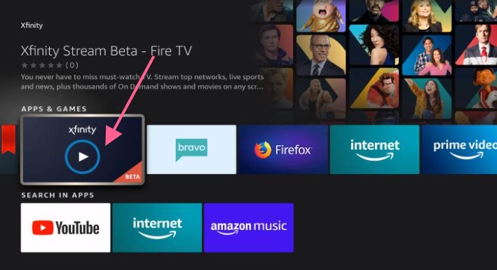 Select Xfinity Stream from Apps and Games
