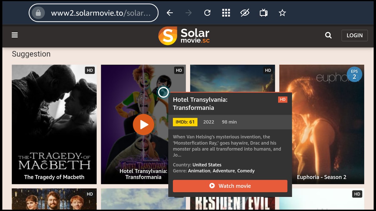 Solar Movies browser Highlighting a title