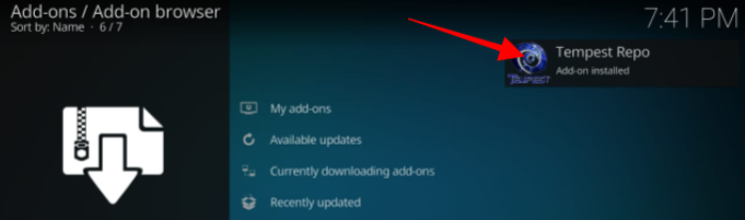 Tempest Kodi addon Installed Message