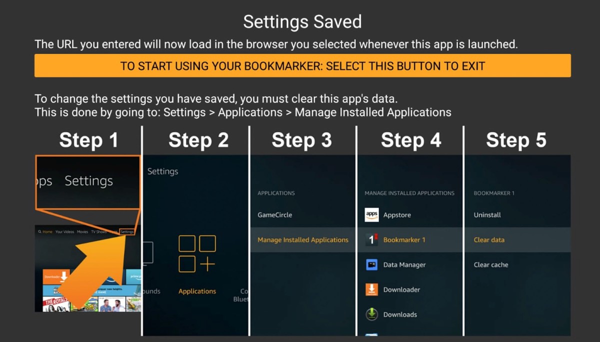 The Bookmarker app steps to set up browser