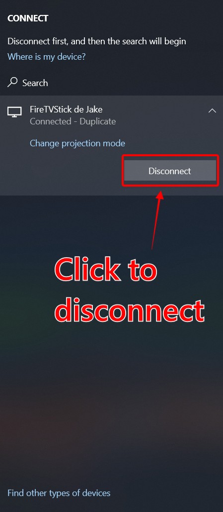 To disconnect from your Firestick, click Disconnect