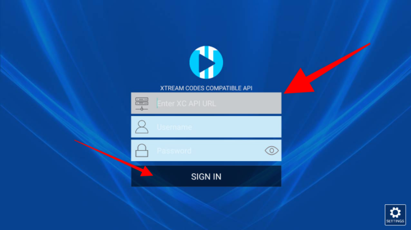 XCIPTV APK app login page