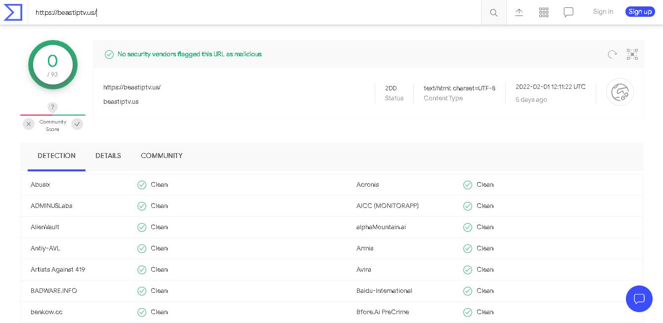 beastiptv.us Url Scan Report