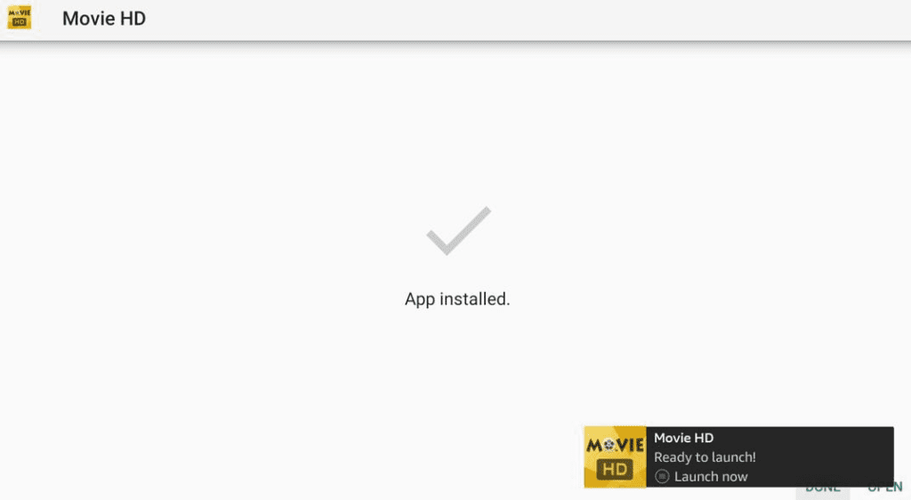 movieshd app installed message