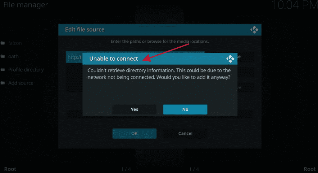 unable to connect message