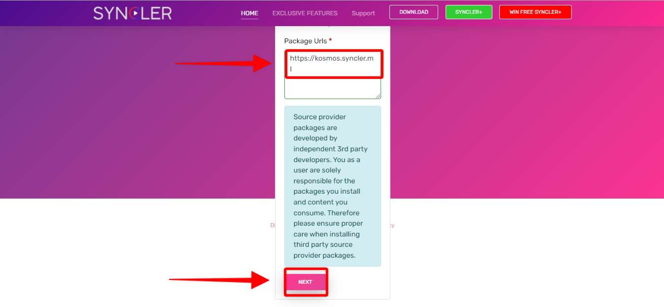 Adding Kosmos package URL