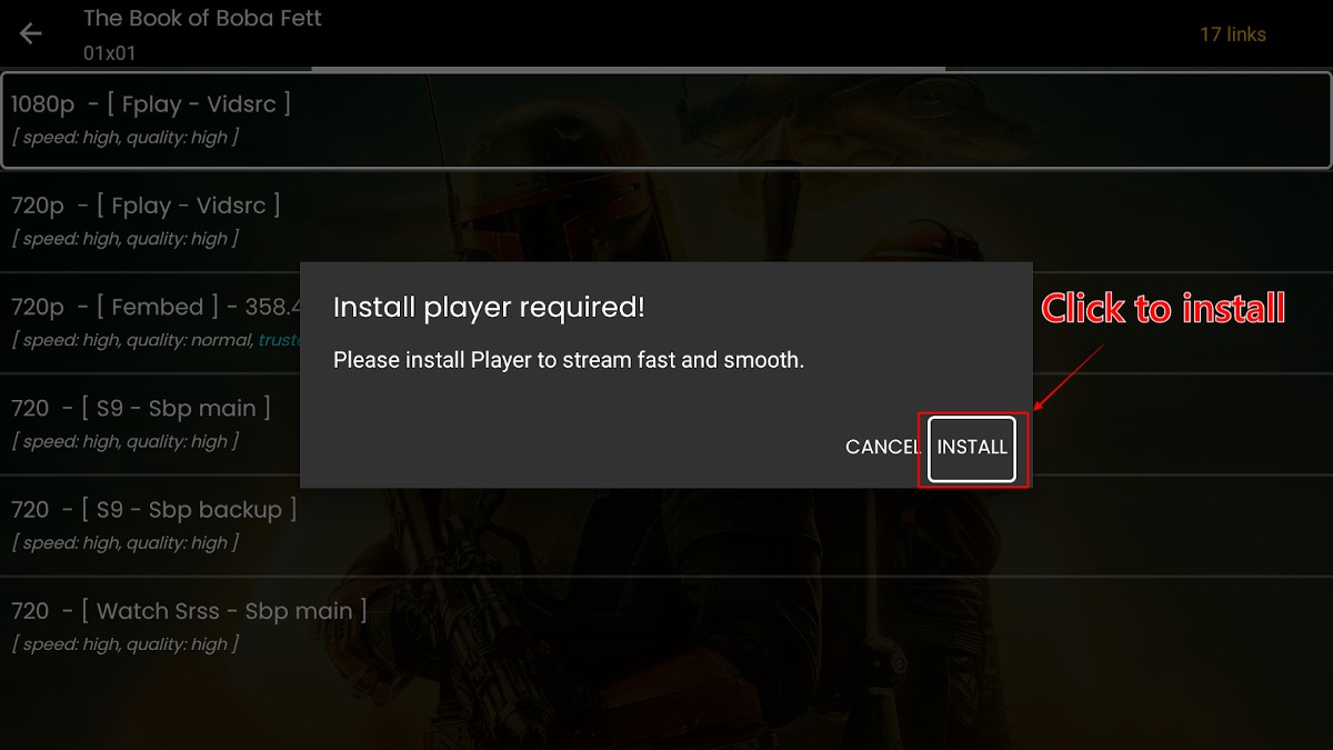 Dialog box prompting to install a player