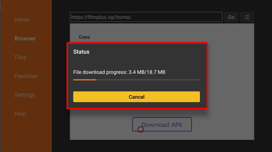 Downloading status filmplus