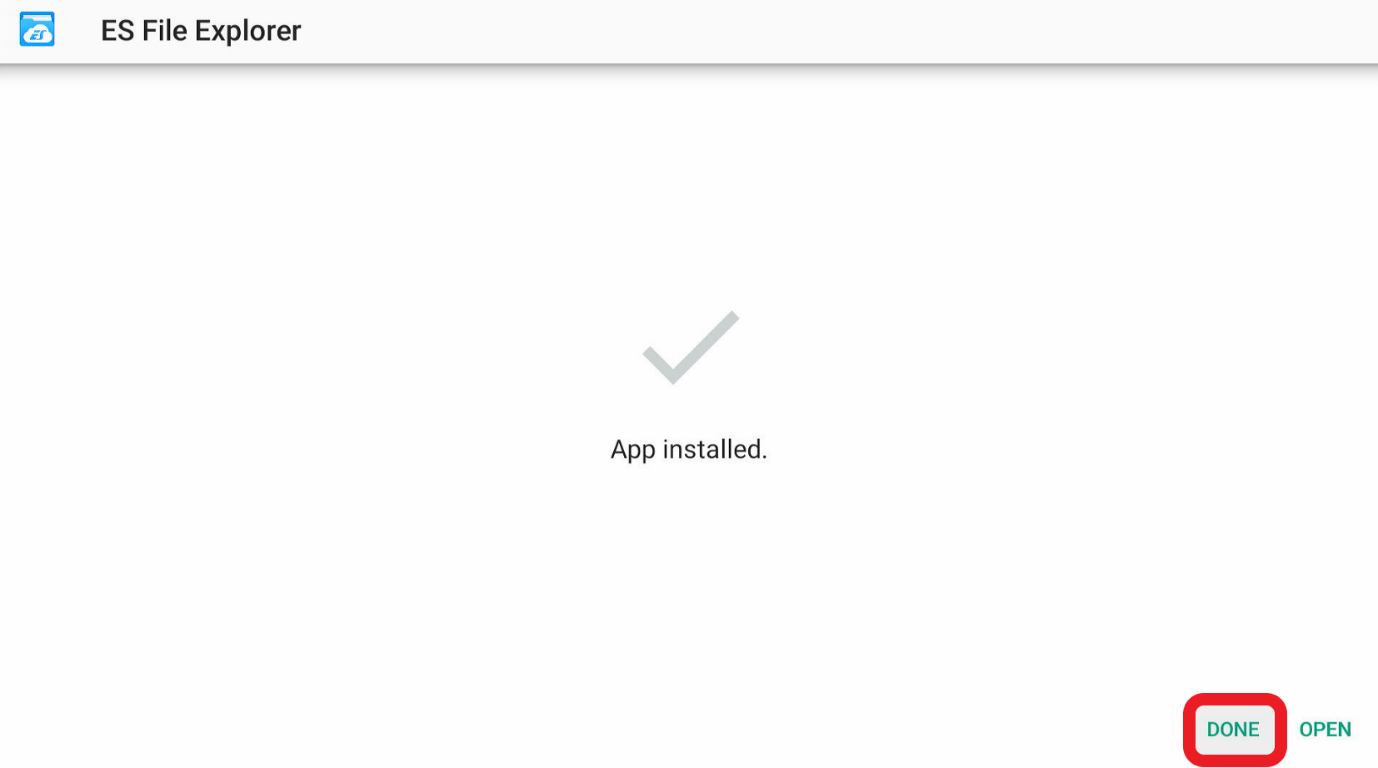 ES File Explorer app Installed Done button highlighted