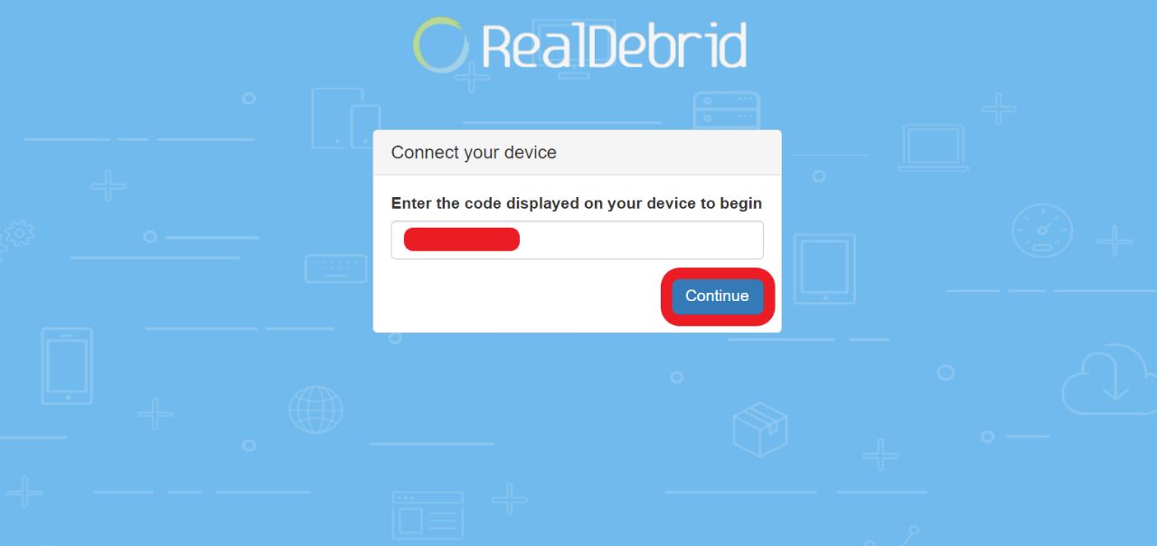 Enter code and Continue realdebrid