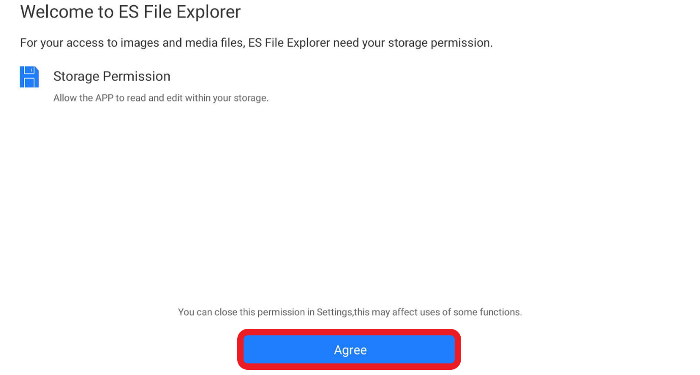 Es File Explorer window for storage permission