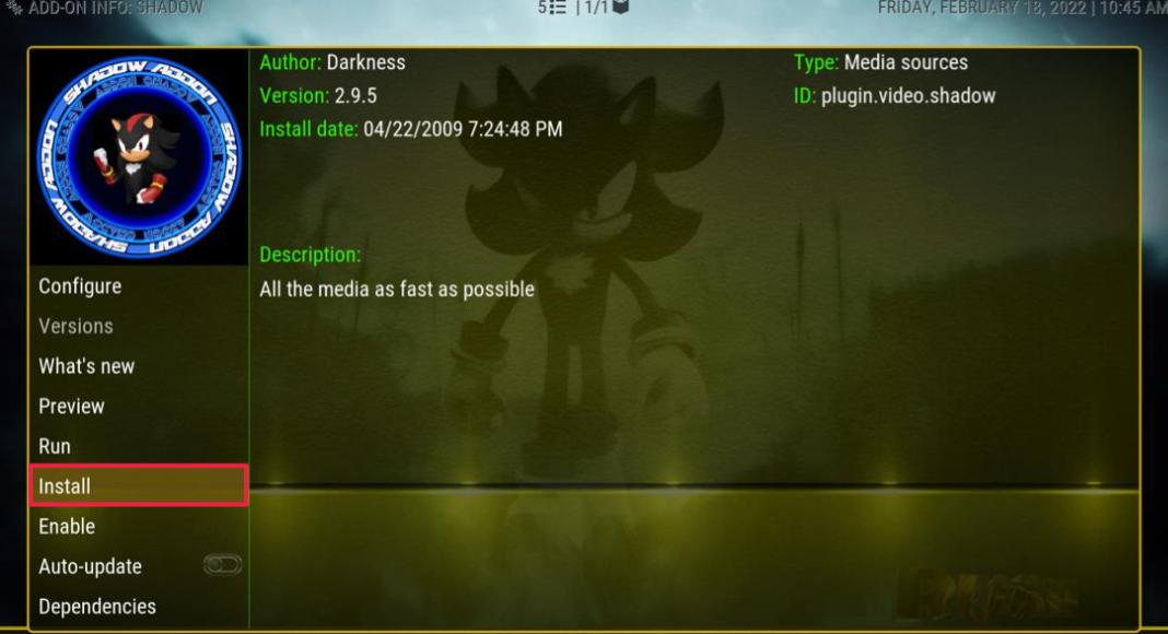 Install highlighted Shadow Kodiverse