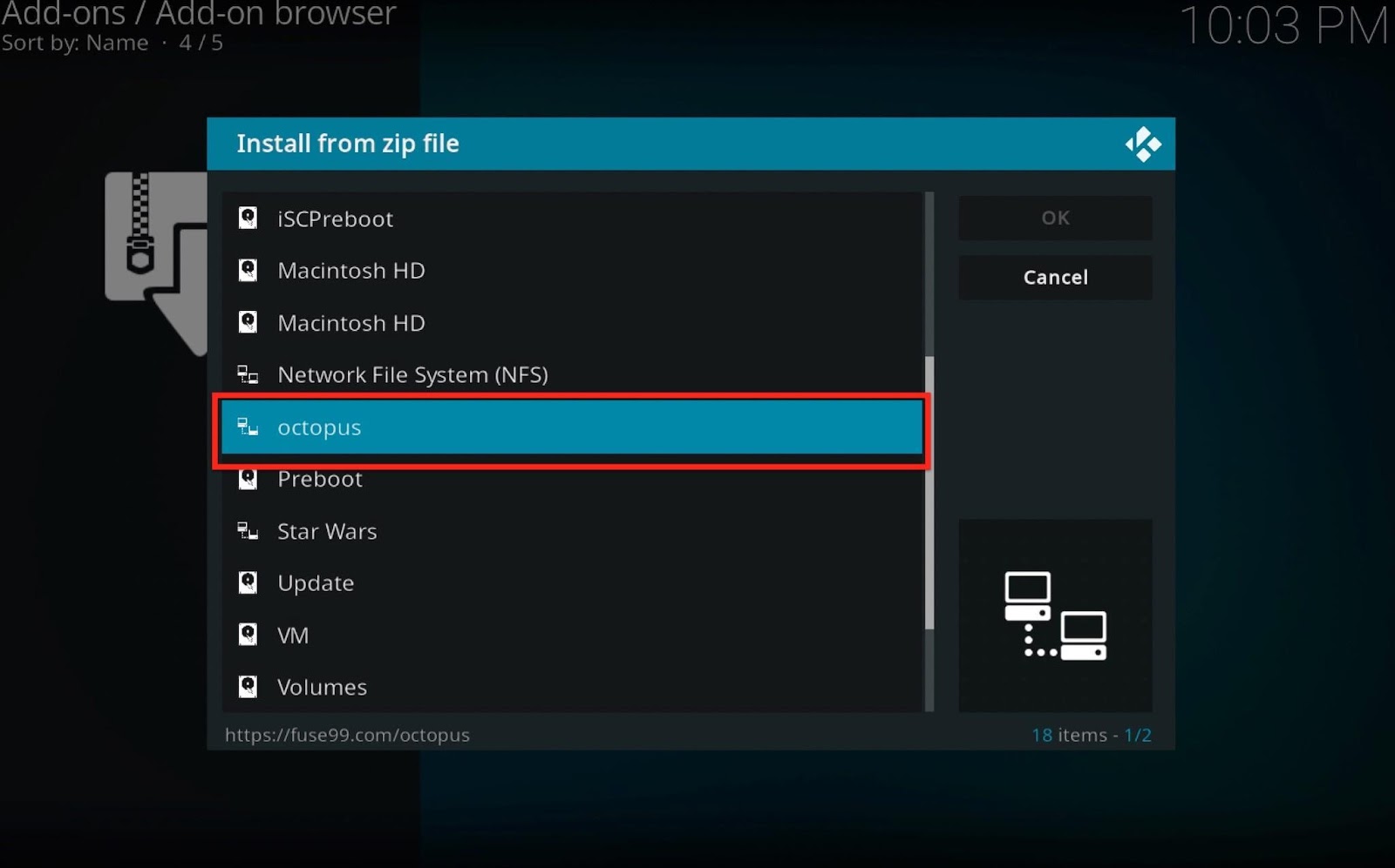 Kodi Addon browser, find the name of Octopus repository