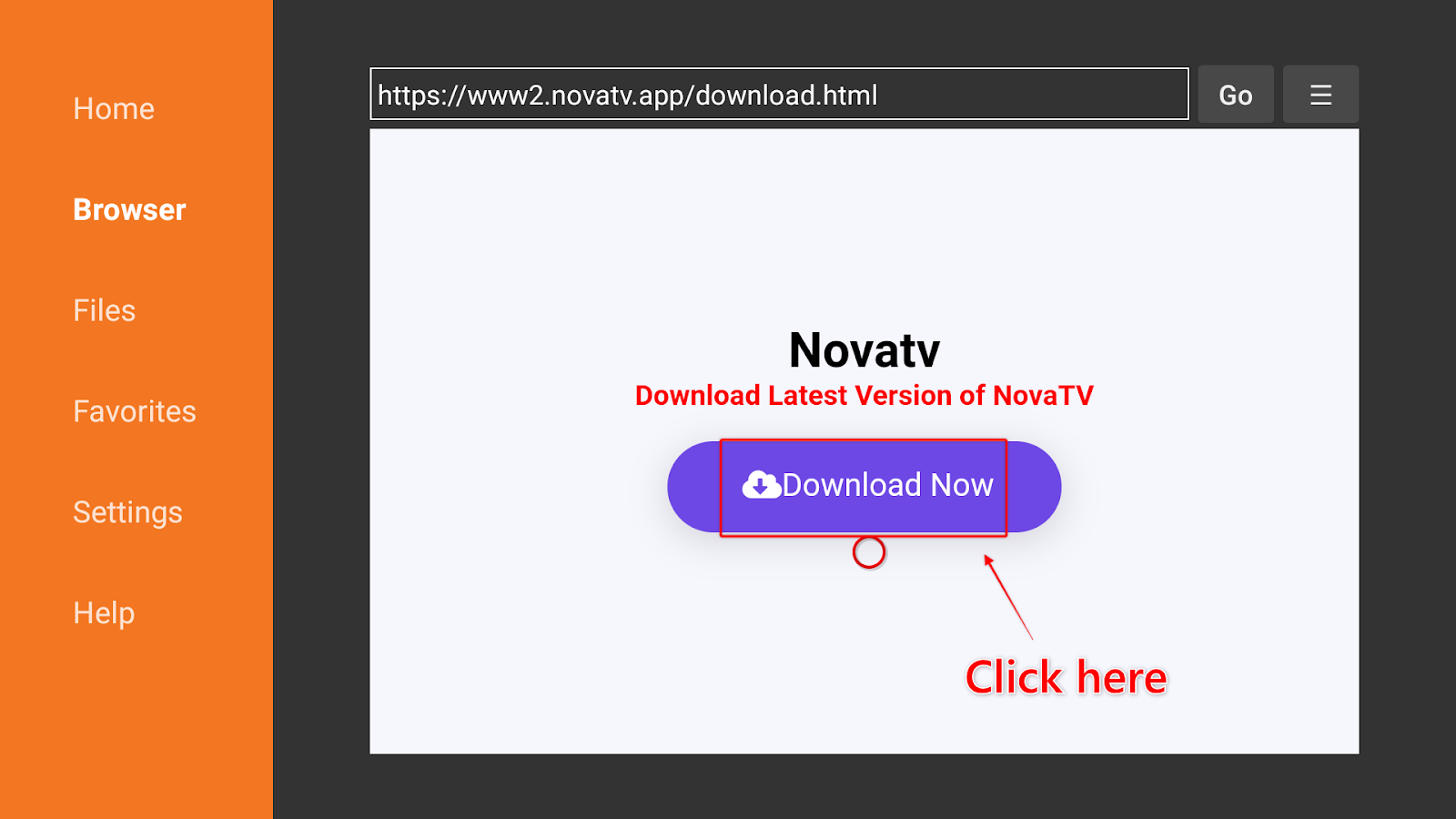 NovaTV screen with the Download Now button highlighted