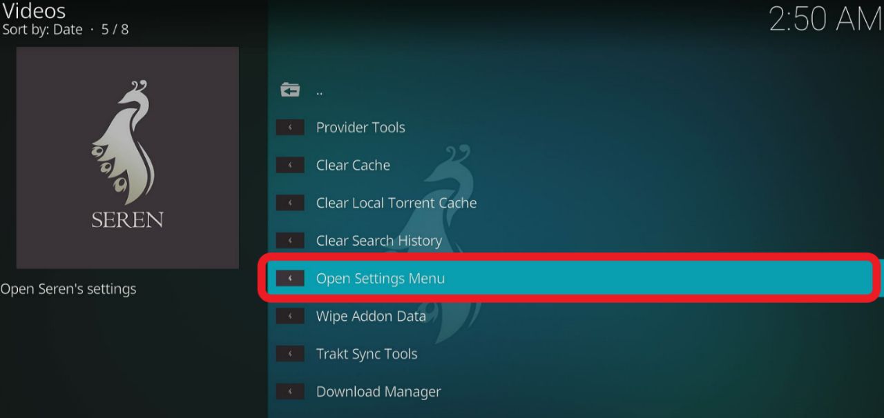 Open Settings Menu Seren